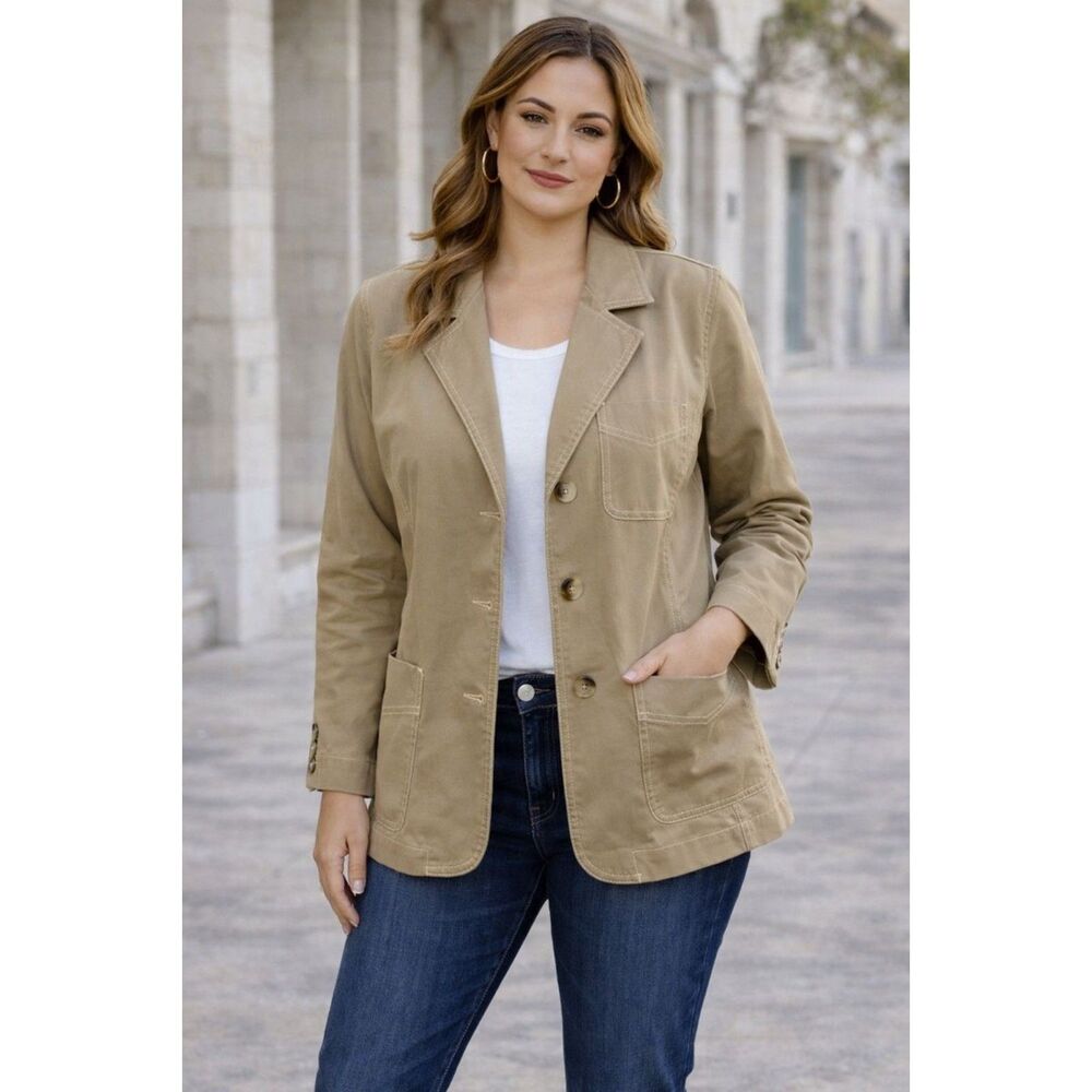 Isaac Mizrahi for Target Tan Cotton Utility Jacket Size L Top Stitching Pockets